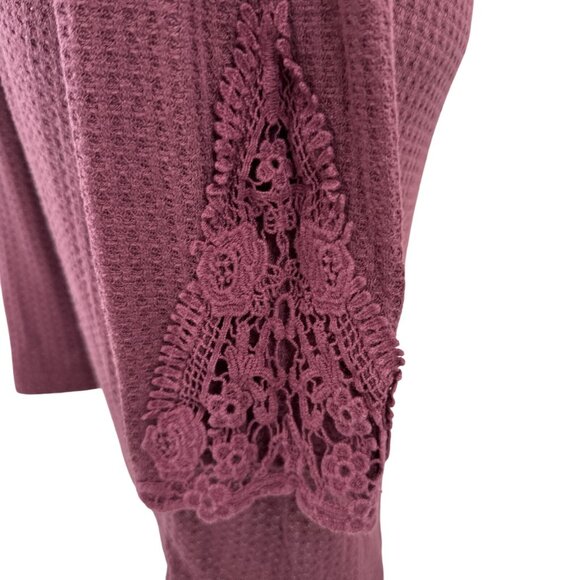 Artisan NY Womens Burgundy Waffle Knit Tunic With Crochet Sleeve Accents size XL - Picture 5 of 11